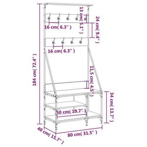 Tøjstativ med skoopbevaring 80x40x184 cm sort