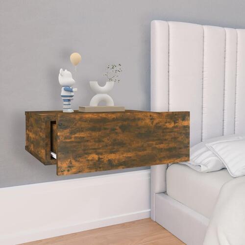 Væghængte natborde 2 stk. 40x30x15 cm konstrueret træ røget eg