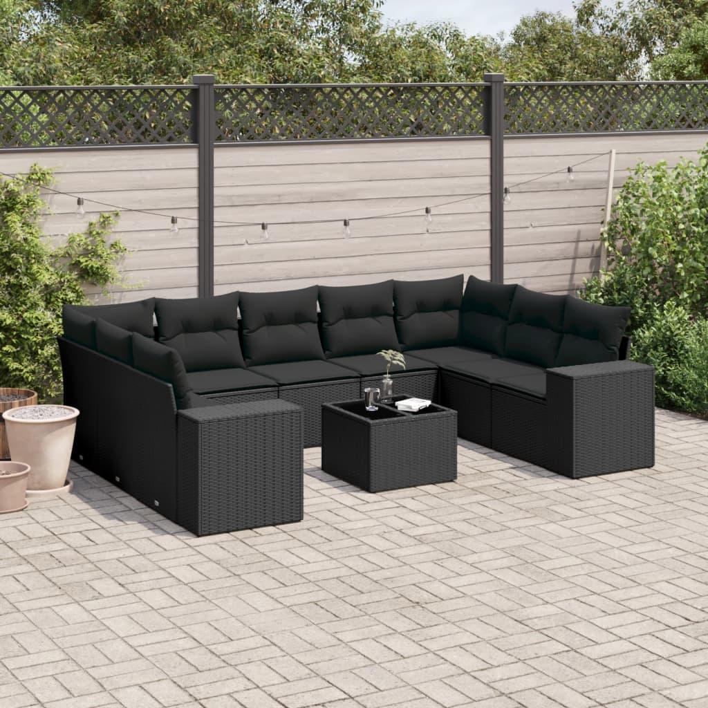 Sofasæt til haven 10 dele med hynder polyrattan sort