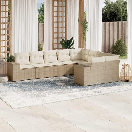 Sofasæt til haven 9 dele med hynder polyrattan beige