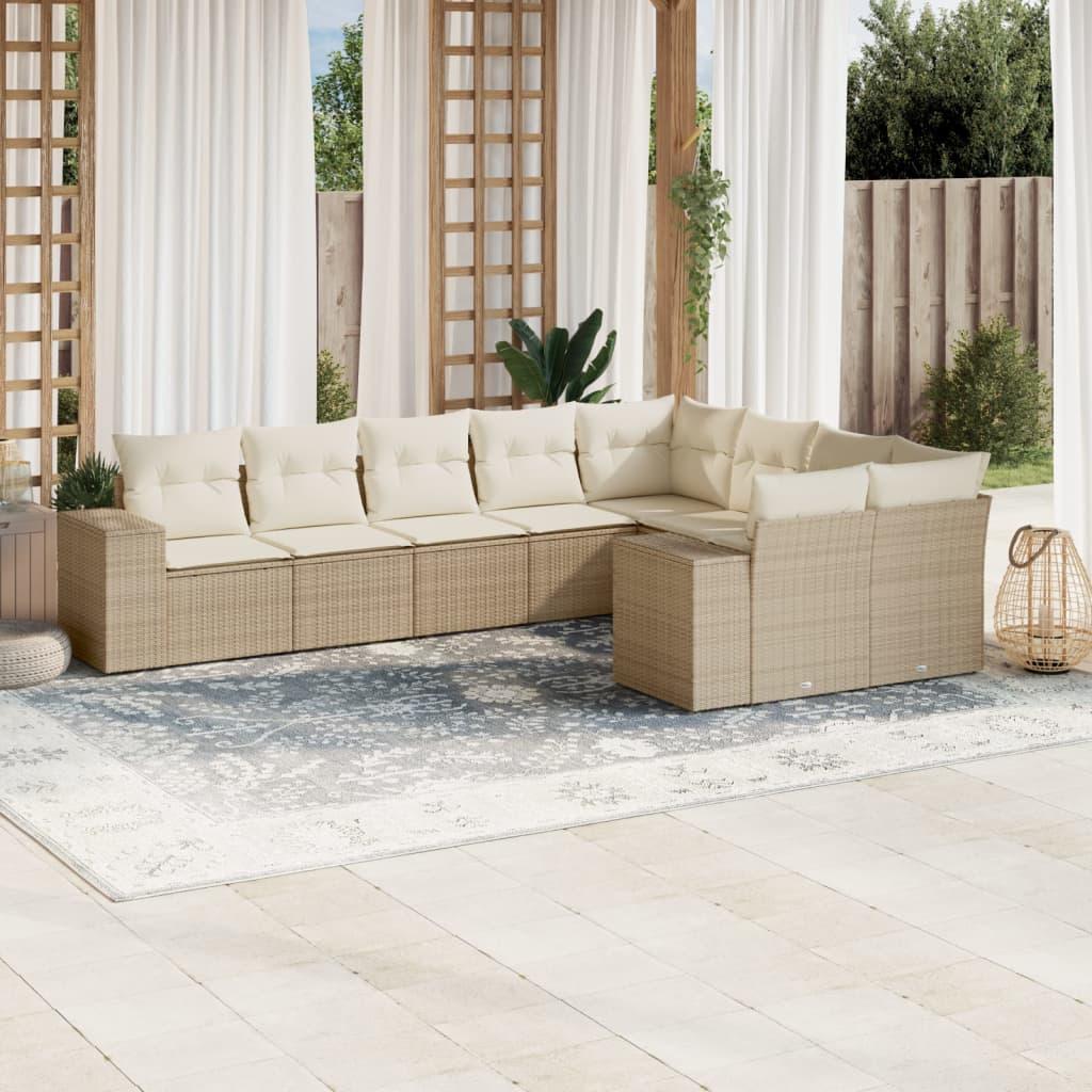 Sofasæt til haven 9 dele med hynder polyrattan beige