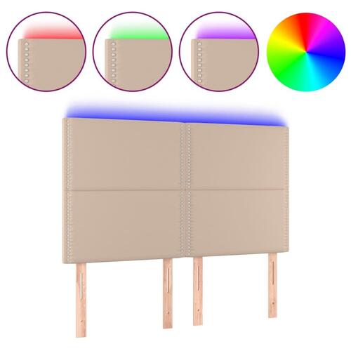 Sengegavl med LED-lys 144x5x118/128 cm kunstlæder cappuccino