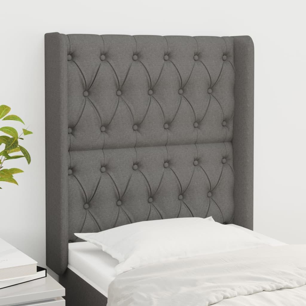 Sengegavl med kanter 83×16×118/128 cm - stof, mørkegrå