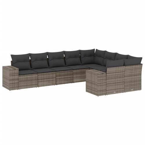 Sofasæt til haven 9 dele med hynder polyrattan grå
