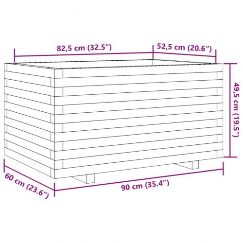 Plantekasse 90x60x49,5 cm massivt fyrretræ gyldenbrun