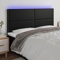 Sengegavl med LED-lys 160x5x118/128 cm kunstlæder sort