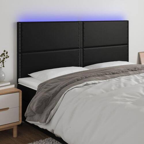 Sengegavl med LED-lys 160x5x118/128 cm kunstlæder sort