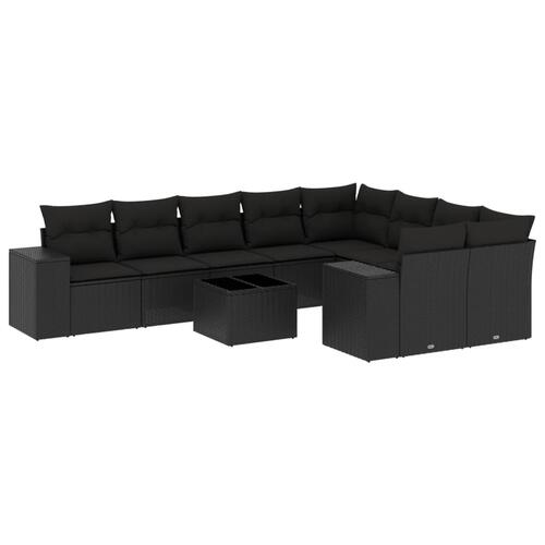 Sofasæt til haven 10 dele med hynder polyrattan sort