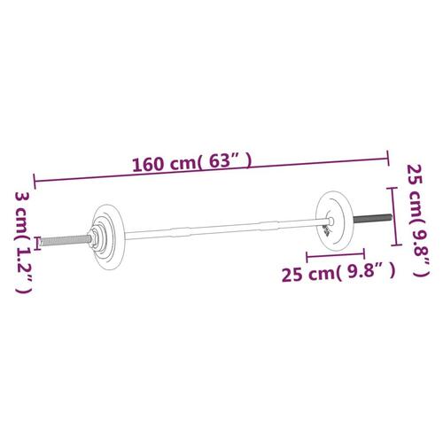 Vægtstang med skiver 30 kg støbejern