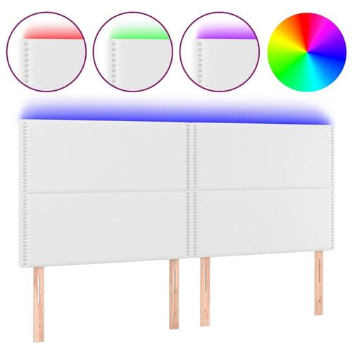 Sengegavl med LED-lys 160x5x118/128 cm kunstlæder hvid