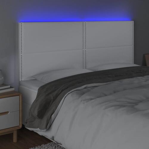 Sengegavl med LED-lys 160x5x118/128 cm kunstlæder hvid