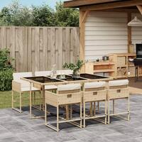 Spisebordssæt til haven 7 dele med hynder polyrattan beige