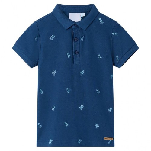 Børnepoloshirt str. 104 - mørkeblå med palmeprint