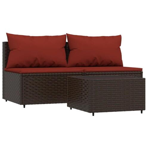 Loungesæt til haven 3 dele med hynder polyrattan brun