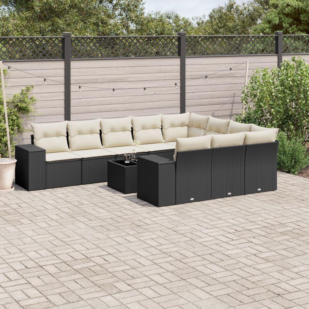 Sofasæt til haven 11 dele med hynder polyrattan sort