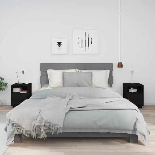Sengeborde 2 stk. 40x34x55 cm massivt fyrretræ sort