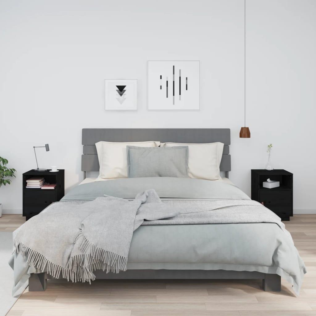Sengeborde 2 stk. 40x34x55 cm massivt fyrretræ sort