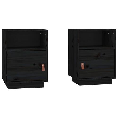 Sengeborde 2 stk. 40x34x55 cm massivt fyrretræ sort