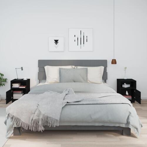 Sengeborde 2 stk. 40x34x55 cm massivt fyrretræ sort