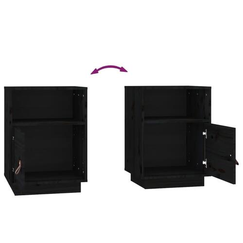 Sengeborde 2 stk. 40x34x55 cm massivt fyrretræ sort