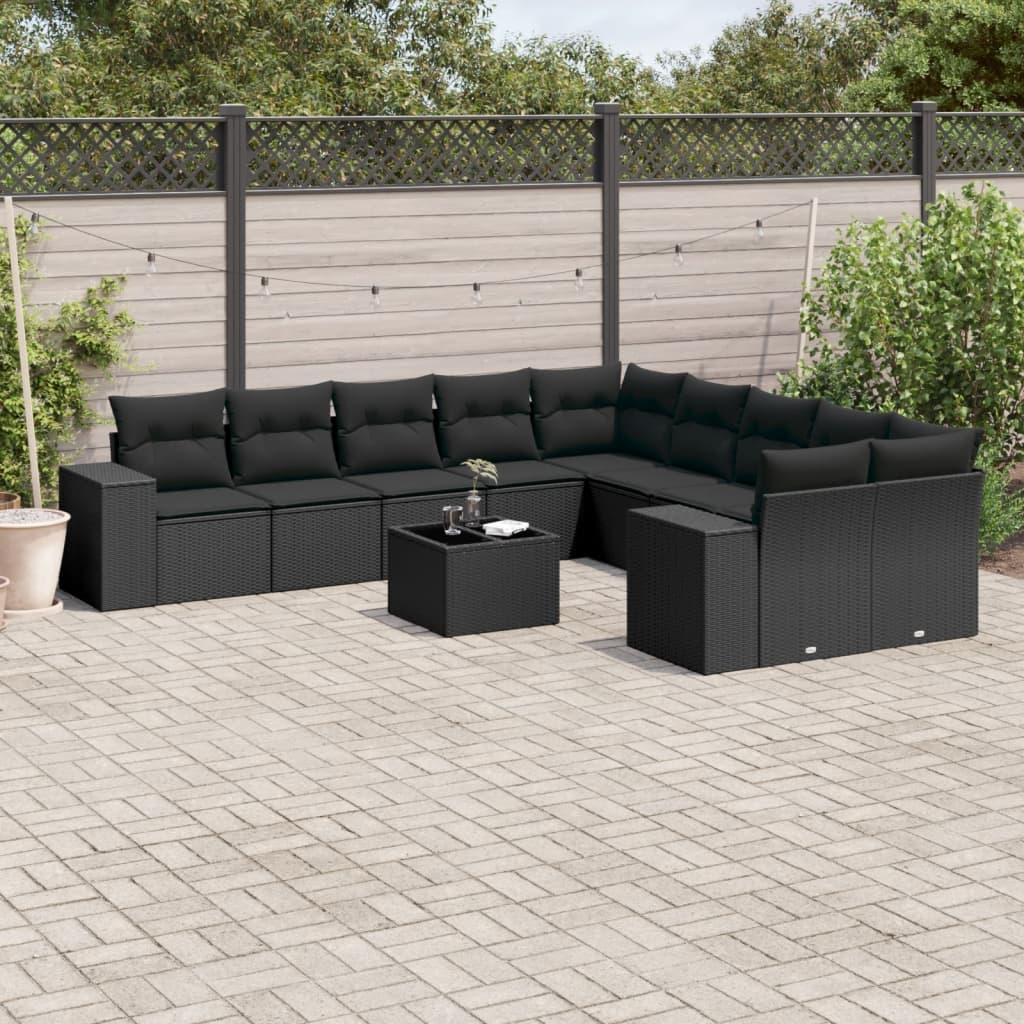 Sofasæt til haven 11 dele med hynder polyrattan sort