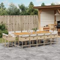 Spisebordssæt til haven 15 dele med hynder polyrattan beige