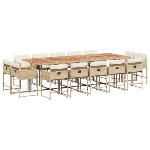 Spisebordssæt til haven 15 dele med hynder polyrattan beige