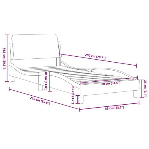 Sengeramme med sengegavl 80x200 cm kunstlæder grå