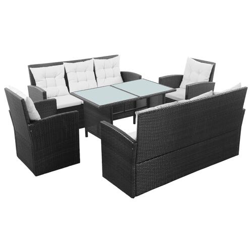 Haveloungesæt 5 dele med hynder polyrattan sort