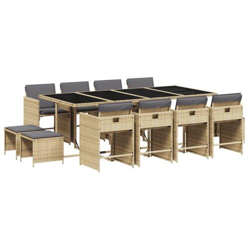 Spisebordssæt til haven 13 dele med hynder polyrattan beige