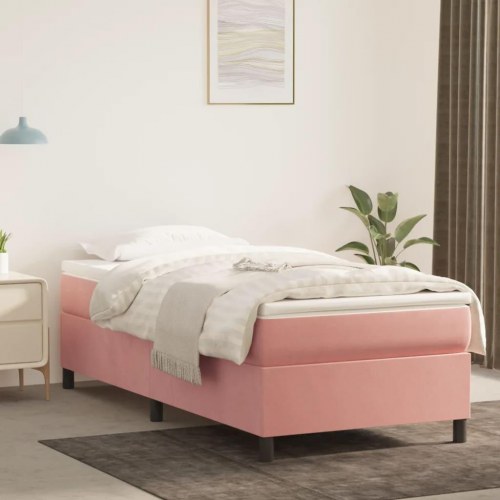 Boxspring sengeramme 80×200 cm i fløjl - lyserød