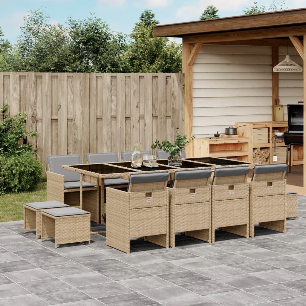 Spisebordssæt til haven 13 dele med hynder polyrattan beige