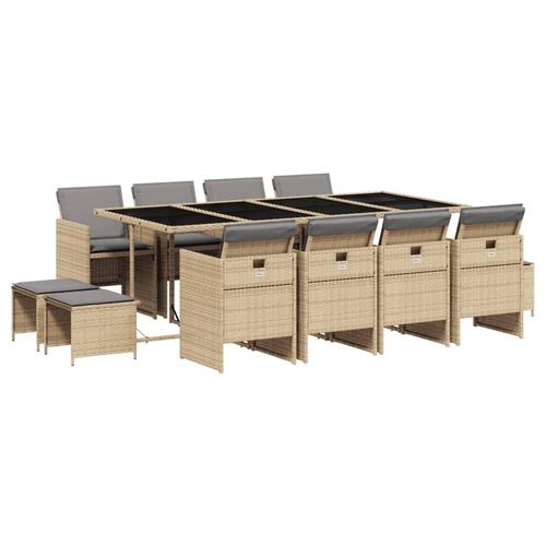 Spisebordssæt til haven 13 dele med hynder polyrattan beige