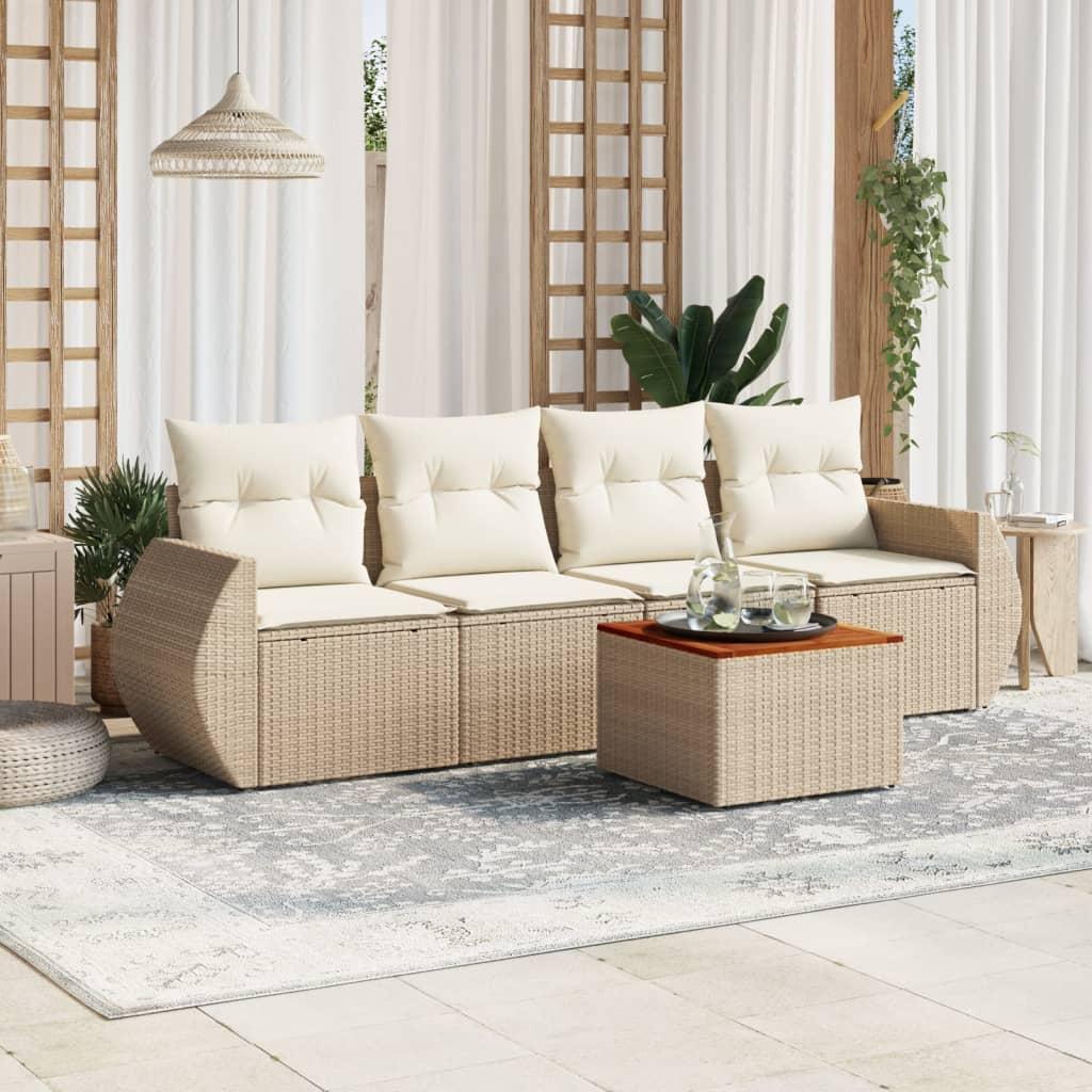 Sofasæt til haven 5 dele med hynder i polyrattan beige