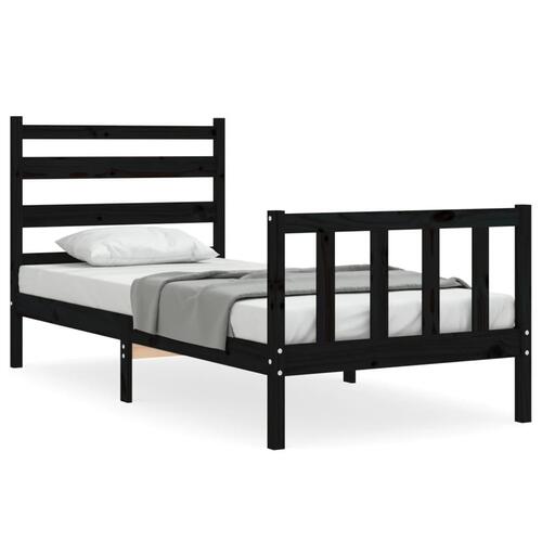 Sengeramme med sengegavl 100x200 cm massivt træ sort