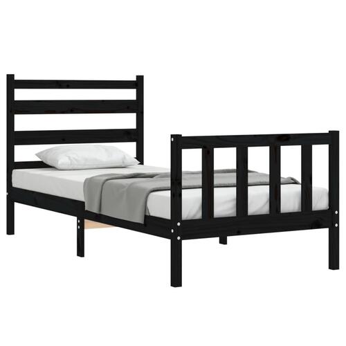 Sengeramme med sengegavl 100x200 cm massivt træ sort