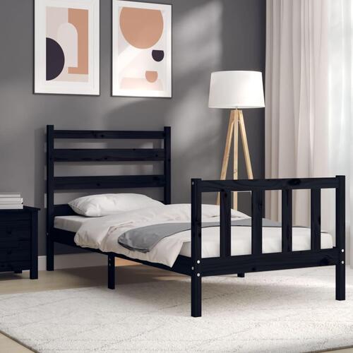 Sengeramme med sengegavl 100x200 cm massivt træ sort