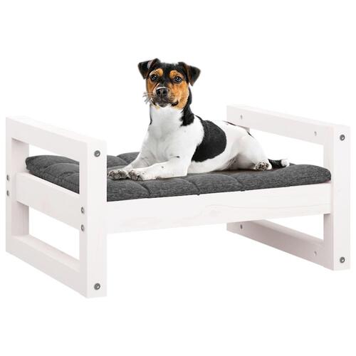 Hundeseng 55,5x45,5x28 cm massivt fyrretræ hvid