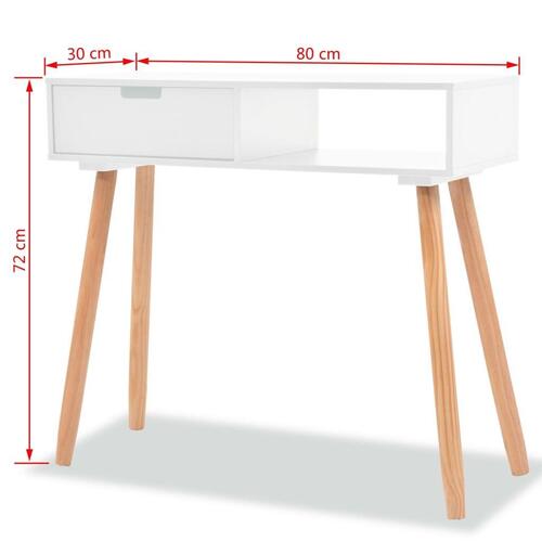 Konsolbord massivt fyrretræ 80 x 30 x 72 cm hvid