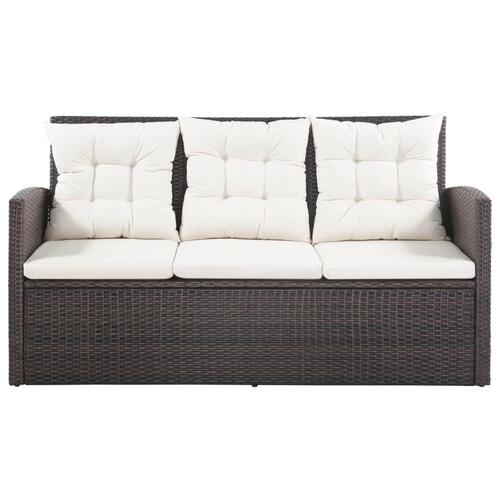 Haveloungesæt 5 dele med hynder polyrattan brun