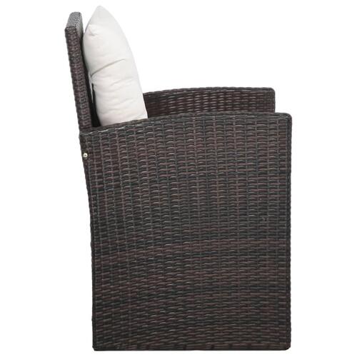 Haveloungesæt 5 dele med hynder polyrattan brun