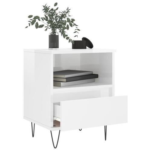 Sengeskabe 2 stk. 40x35x50 cm konstrueret træ hvid højglans