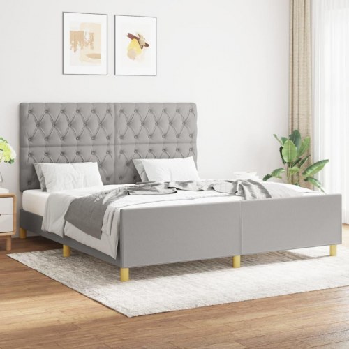Sengeramme med sengegavl 160x200 cm - stof, lysegrå