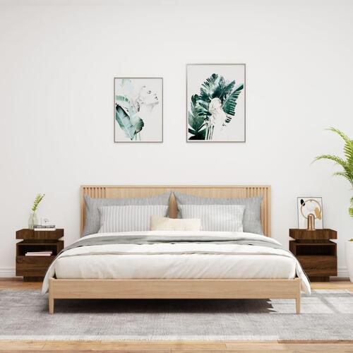 Sengeborde 2 stk. med LED-lys 40x39x48,5 cm brun egetræsfarve