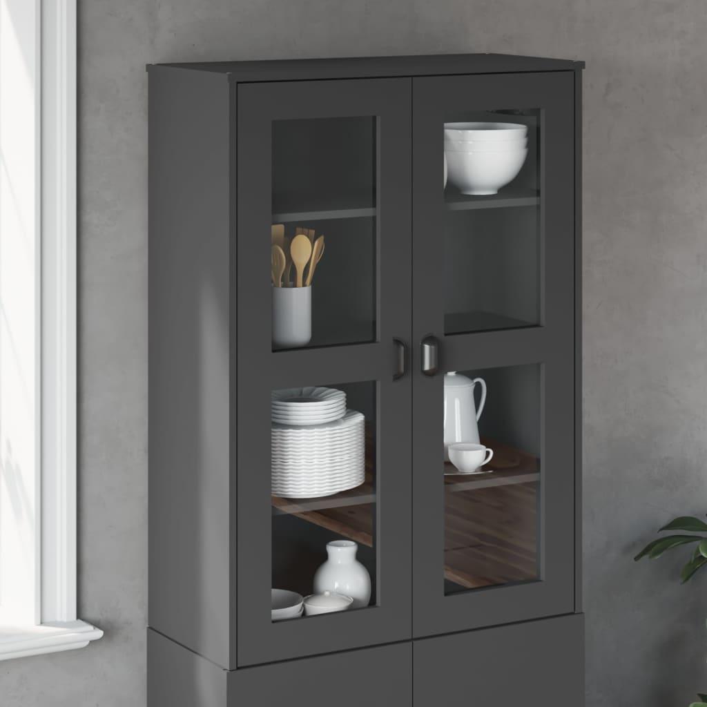 Top til skænk VIKEN i konstrueret træ med glaslåger 80 x 35 x 110 cm - antracitgrå billede
