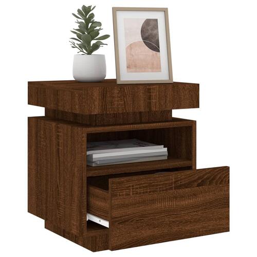 Sengeborde 2 stk. med LED-lys 40x39x48,5 cm brun egetræsfarve