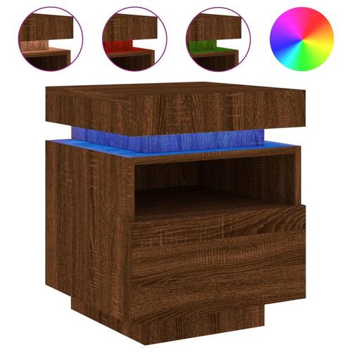 Sengeborde 2 stk. med LED-lys 40x39x48,5 cm brun egetræsfarve