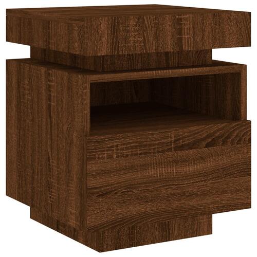 Sengeborde 2 stk. med LED-lys 40x39x48,5 cm brun egetræsfarve