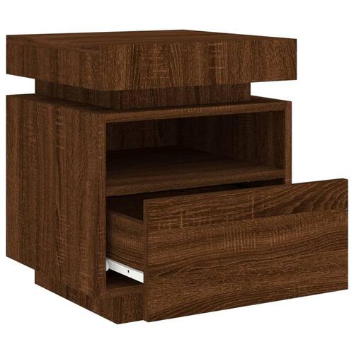 Sengeborde 2 stk. med LED-lys 40x39x48,5 cm brun egetræsfarve