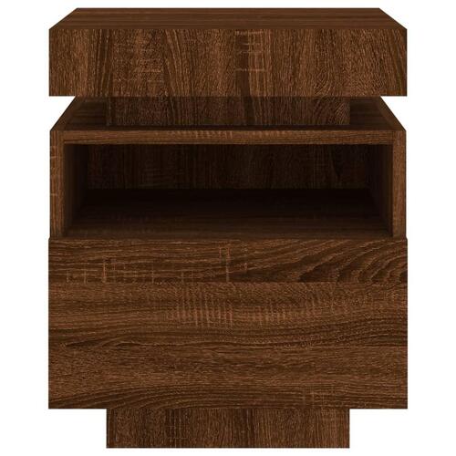 Sengeborde 2 stk. med LED-lys 40x39x48,5 cm brun egetræsfarve